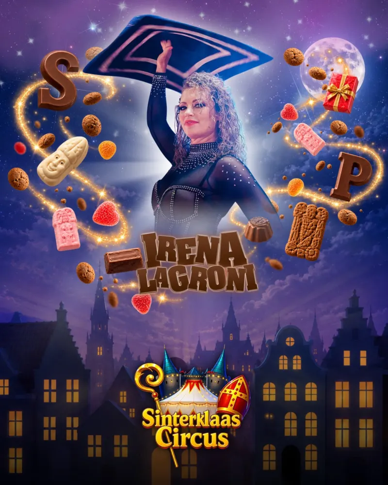 Irena Lagroni met een doek boven haar hoofd, haar naam in chocoladeletters
