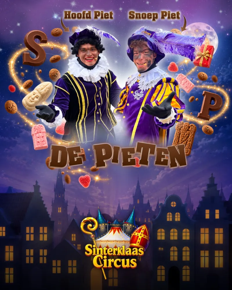 Hoofdpiet en Snoeppiet, met De Pieten in chocoladeletters