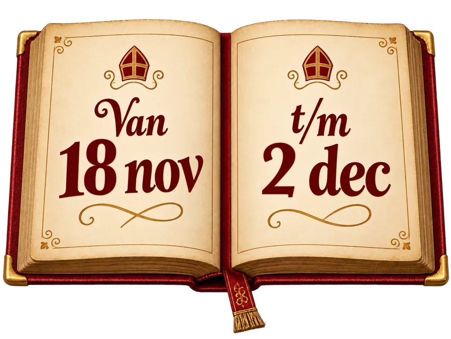 Het grote boek van Sinterklaas, opengeslagen op de bladzijden Van 18 nov tot en met 2 dec